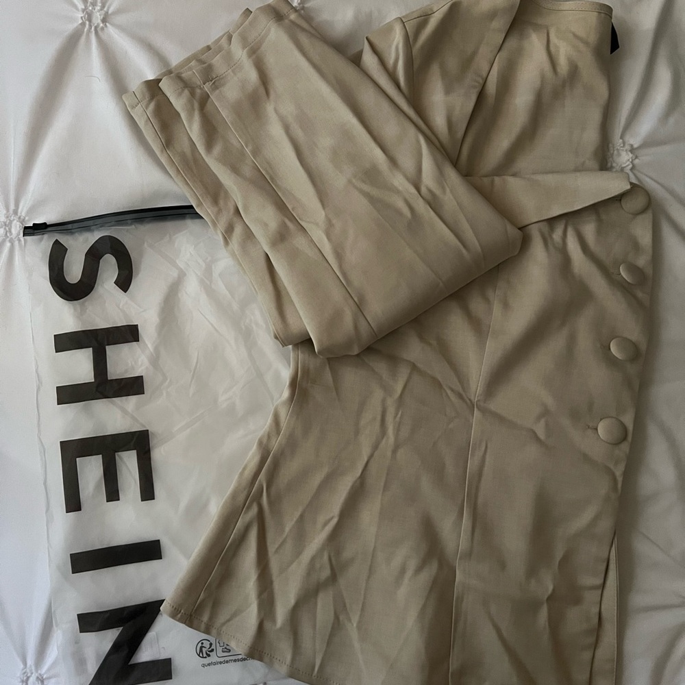 SHEIN Tan Button-Front Blouse